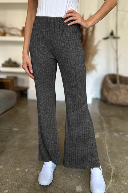 FAM-FAM Ribbed High Waist Flare Pants Trendsi 5685ada4-0627-40fd-8c92-78641e17cc87-Max