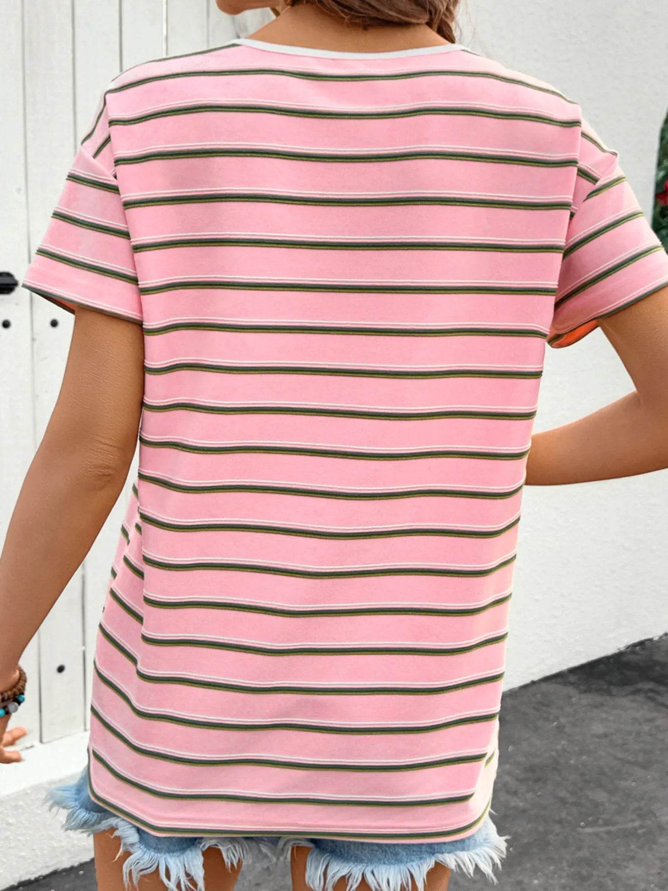 Striped Casual V-Neck T-Shirt Trendsi 569fa6e24c6a4f9a80b46258b64f5b20-Max-Origin