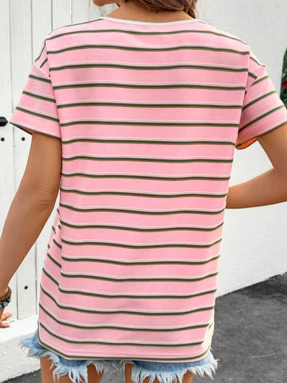 Striped Casual V-Neck T-Shirt Trendsi 569fa6e24c6a4f9a80b46258b64f5b20-Max-Origin