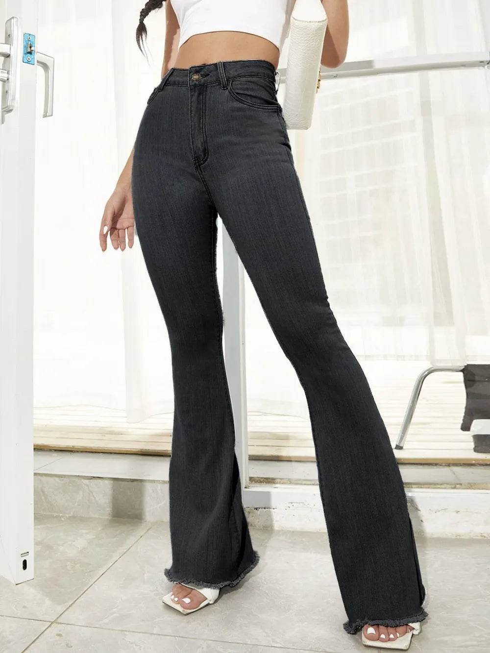 Raw Hem High Waist Flare Jeans Trendsi 56a70e24-e5e6-4bb4-bf37-ae9e85bea9d2-Max