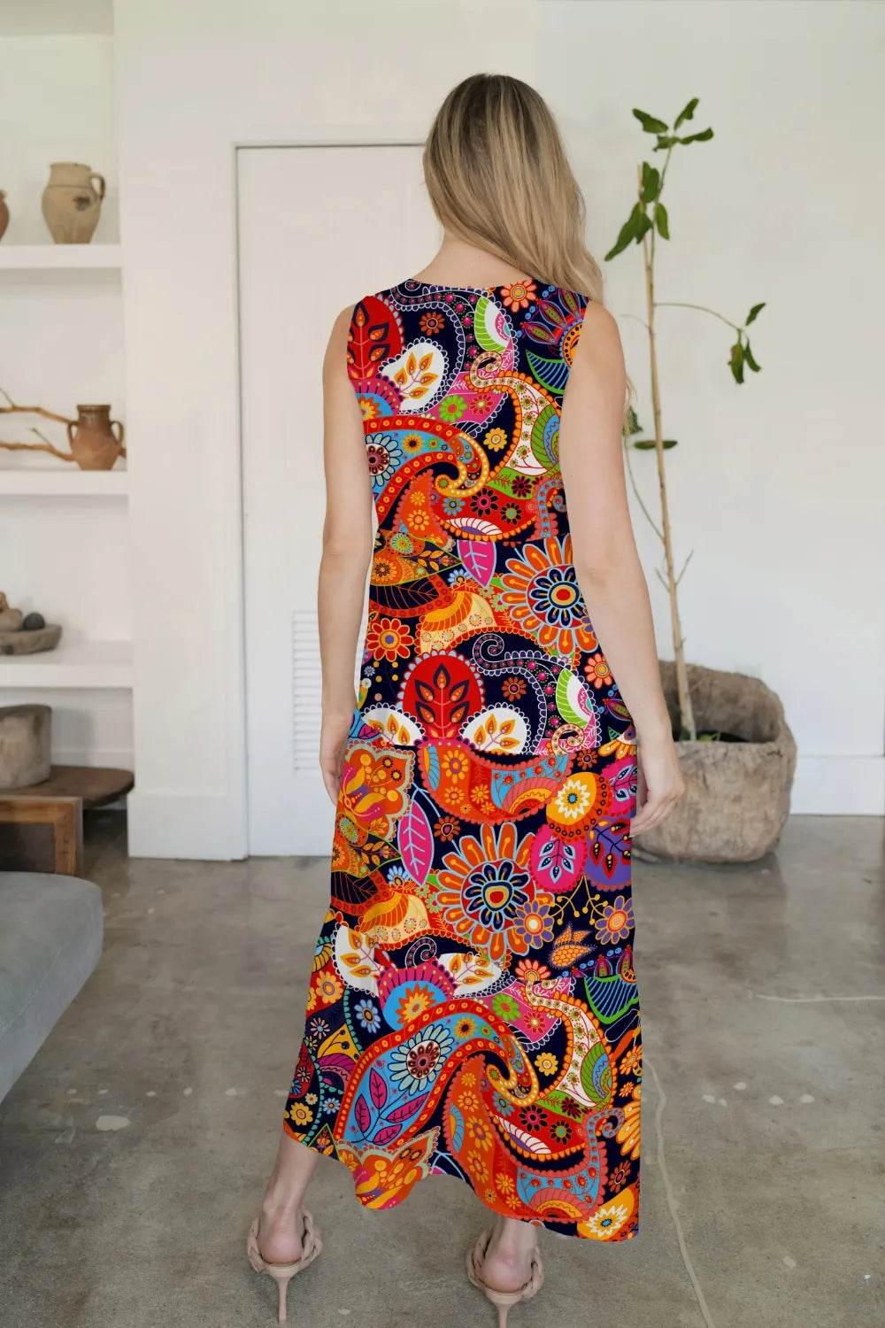 FAM-FAM Tiered Printed V-Neck Sleeveless Dress Trendsi 56a71d70-73cf-4ad0-981c-fe267327e2d8-Max