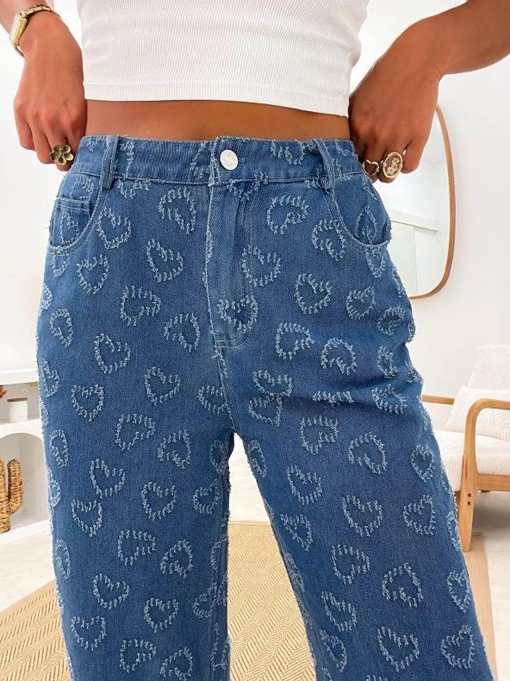 Heart Washed straight Leg Jeans Trendsi 56c51b89-5eba-471a-a301-2c20e974aae3-Max