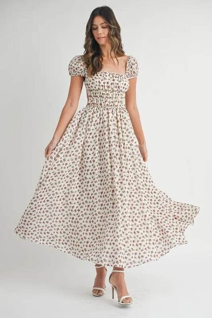 MABLE Floral Print Puff Sleeve Gathered Midi Dress Red Trendsi 56eedc1d3b144f50ad75f4cbc27937df-Max-Origin