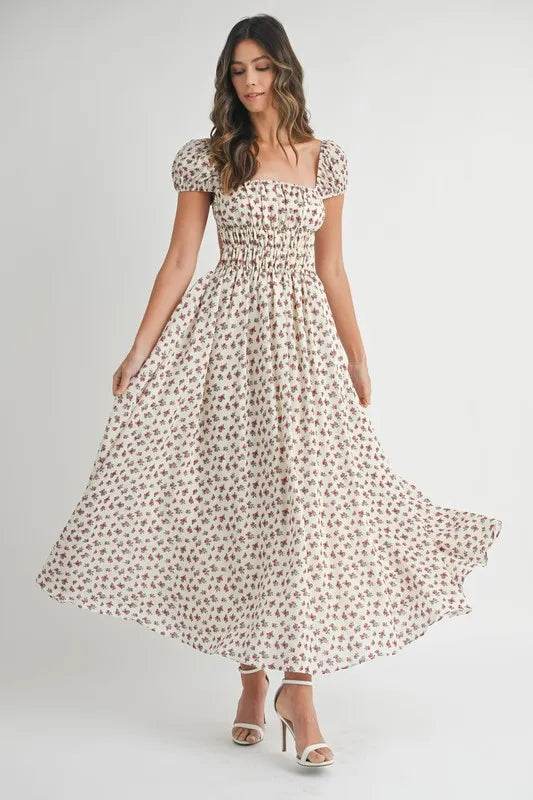 MABLE Floral Print Puff Sleeve Gathered Midi Dress Red Trendsi 56eedc1d3b144f50ad75f4cbc27937df-Max-Origin
