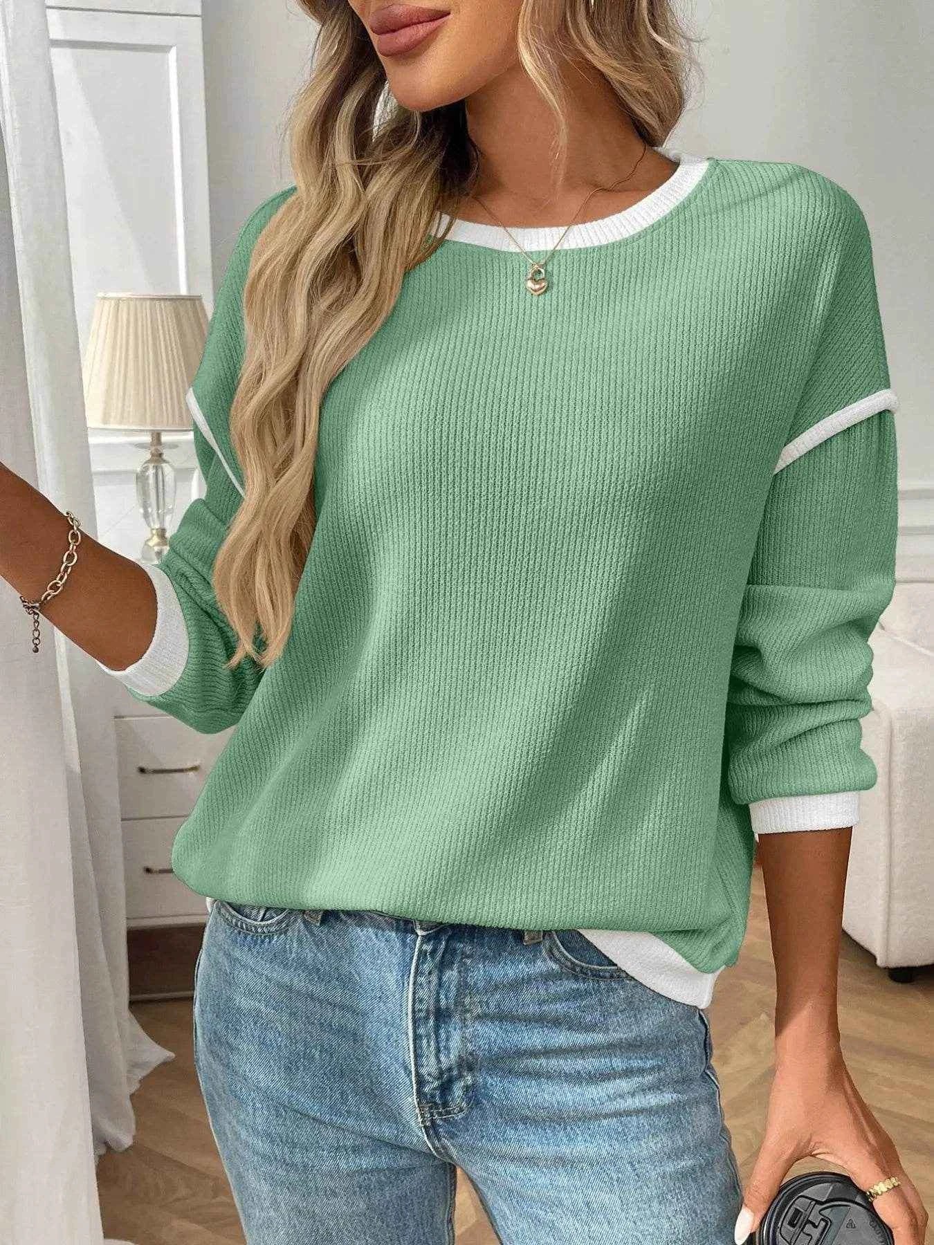 Ribbed Contrast Trim Long Sleeve Top Trendsi 57056dfa-ff93-41bb-8238-f2eaf005fac0-Max-Origin
