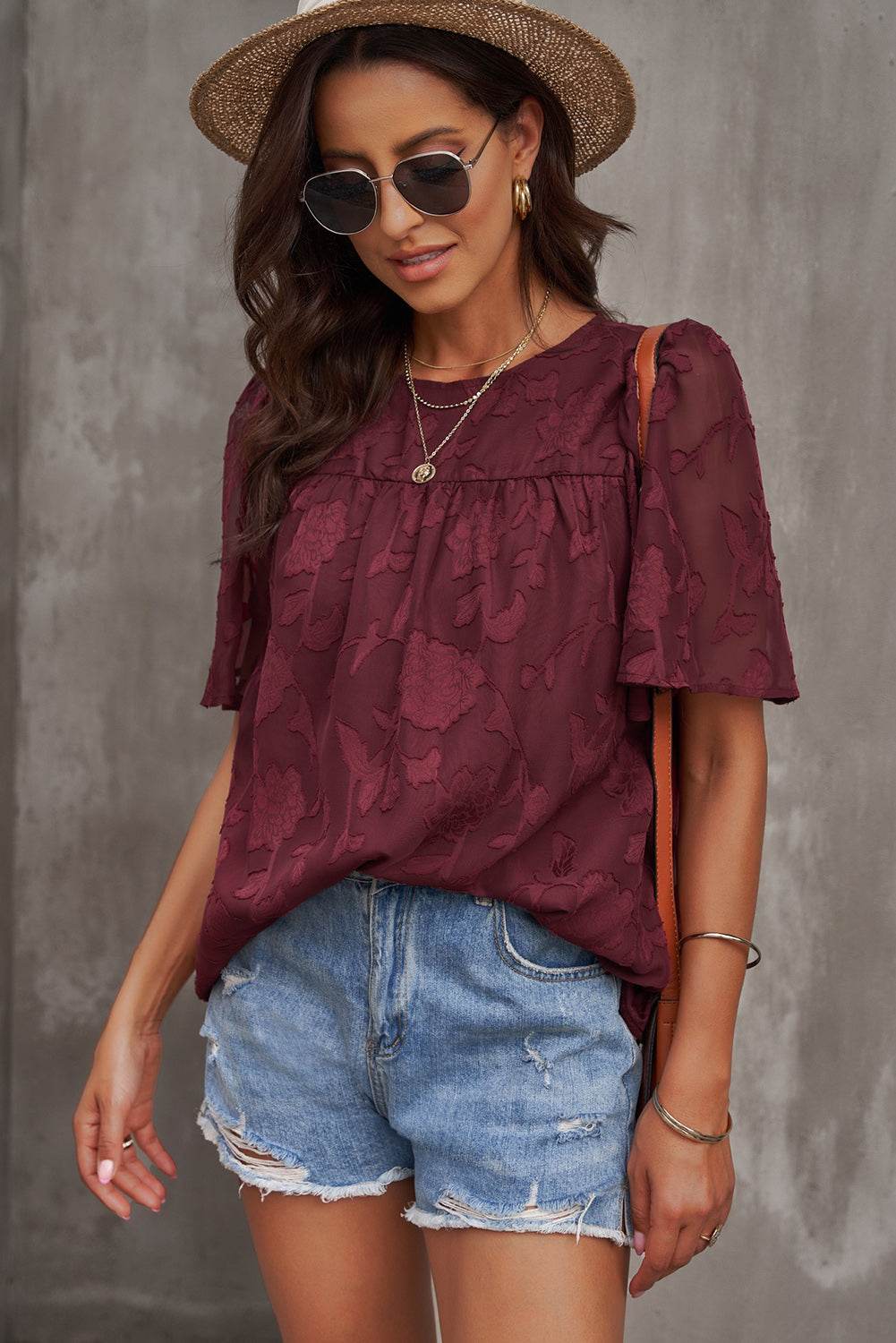 Round Neck Puff Sleeve Blouse Trendsi 5706b140a95544eb9918a9d23e92ff52-Max