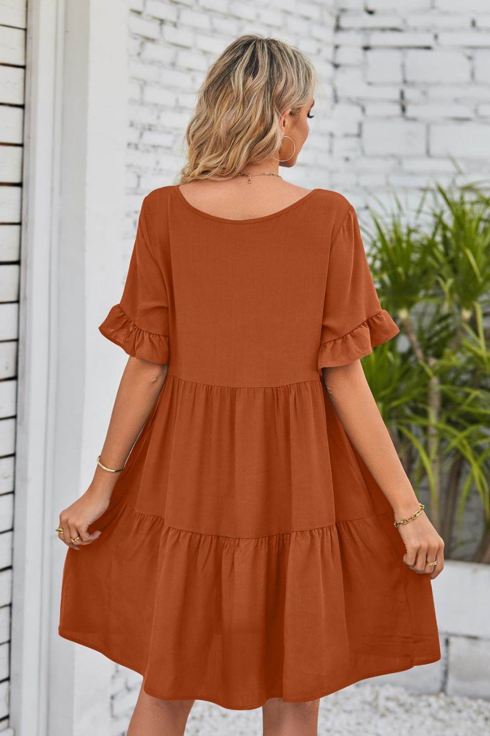 Mandy V-Neck Flounce Sleeve Tiered Dress Trendsi 571075e406b3489189b260dbf9087cc4-Max