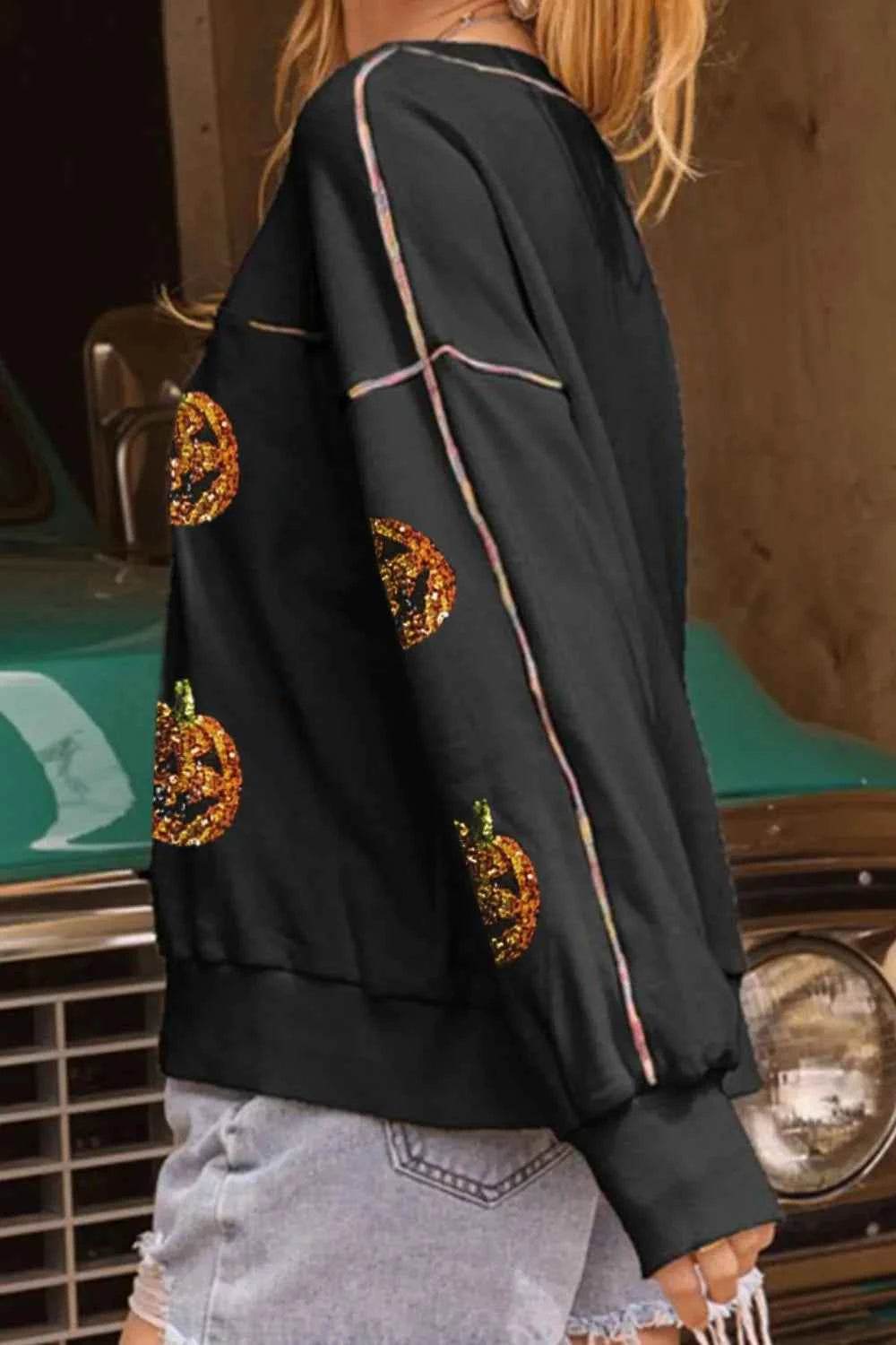 Sequin Pumpkin Round Neck Long Sleeve Sweatshirt Trendsi 571379a0-69ba-4ab3-be35-cfd393abc679-Max