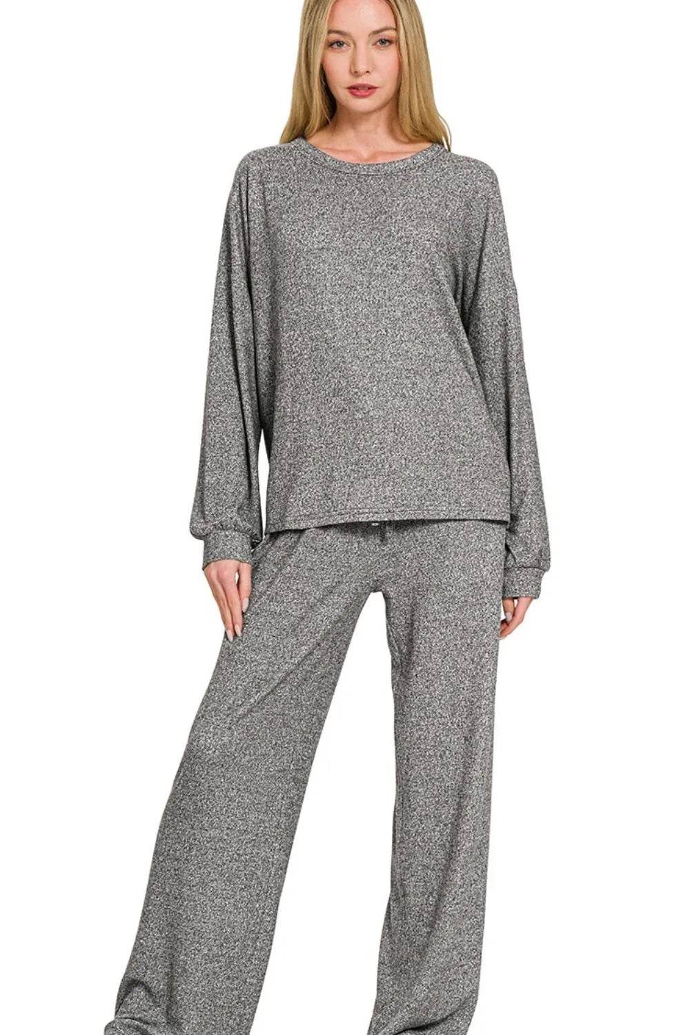 Zenana Soft Melange Hacci Long Slv Tee & Pants Set Trendsi 573f3e46-cea9-439a-b981-2e946e39e7b0-Max-Origin