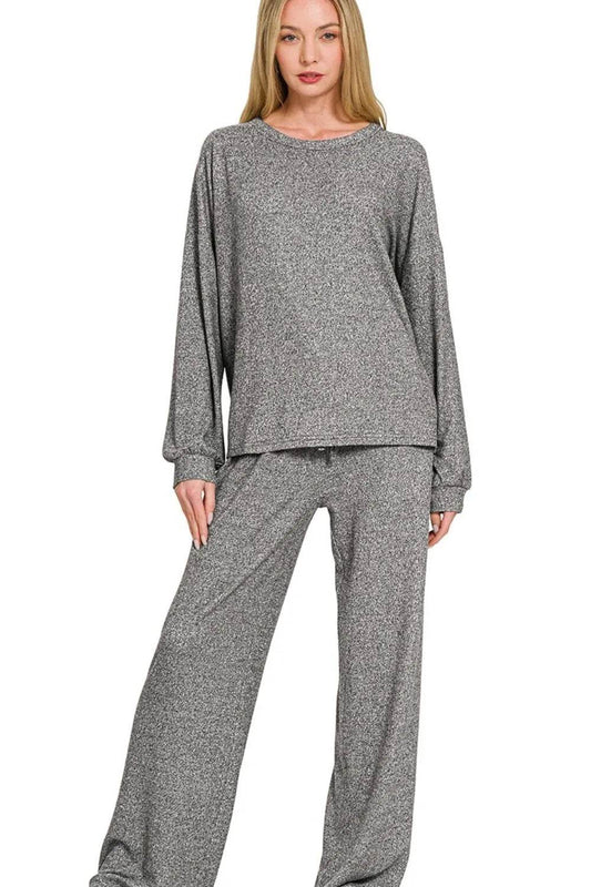 Zenana Soft Melange Hacci Long Slv Tee & Pants Set Trendsi 573f3e46-cea9-439a-b981-2e946e39e7b0-Max-Origin