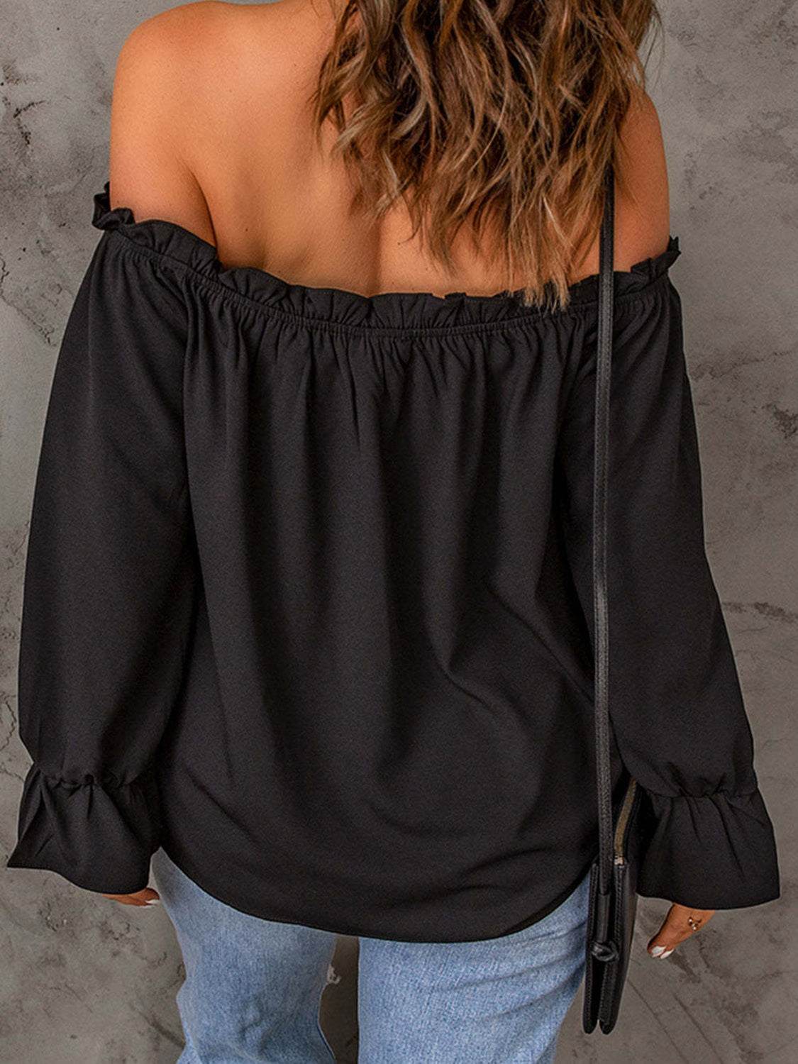 Off-Shoulder Flounce Sleeve Blouse Trendsi 5747a35f2678415cb9c5b5385962b80e-Max
