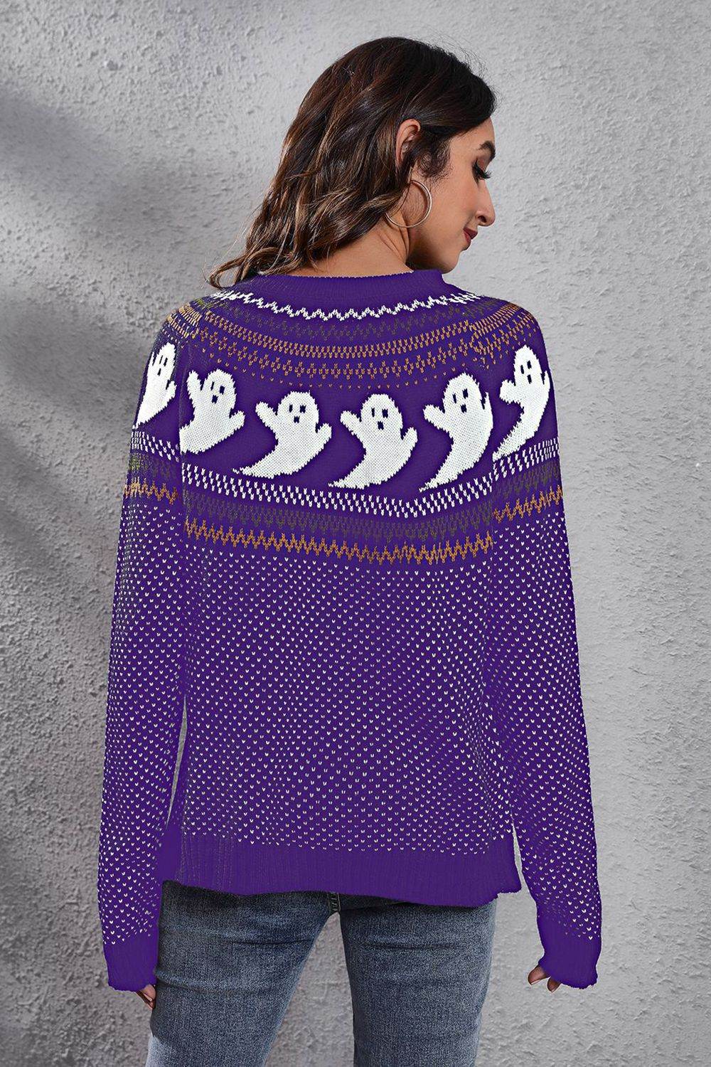 Ghost Pattern Round Neck Long Sleeve Sweater Trendsi 574820fb5bc44b519af245b93d460649-Max