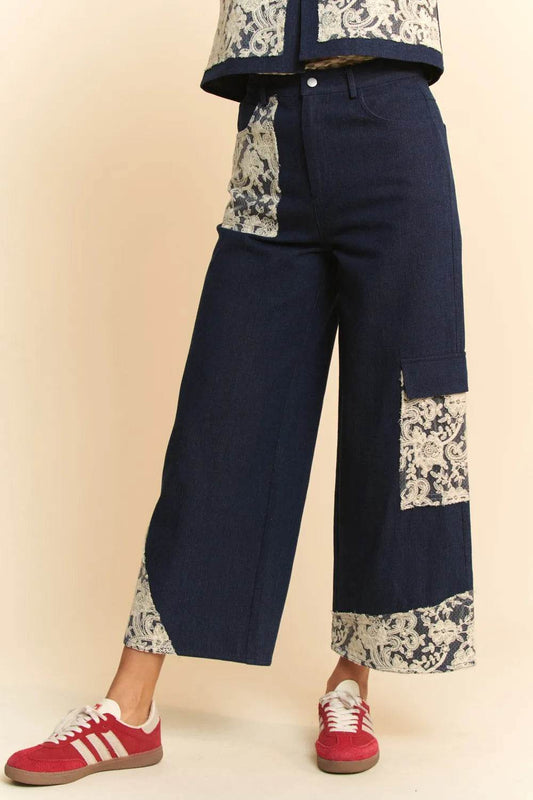 Davi & Dani Lace Applique Wide Leg Jeans Dark Trendsi 574e4853-fbf1-4b4f-a350-08aae6744898-Max