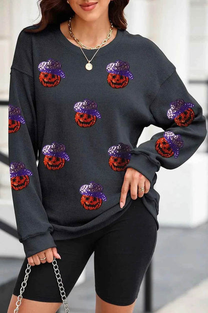 Sequin Pumpkin Long Sleeve Sweatshirt Black Trendsi 5776dca9-0e7a-4b53-be0e-6109752e166a-Max