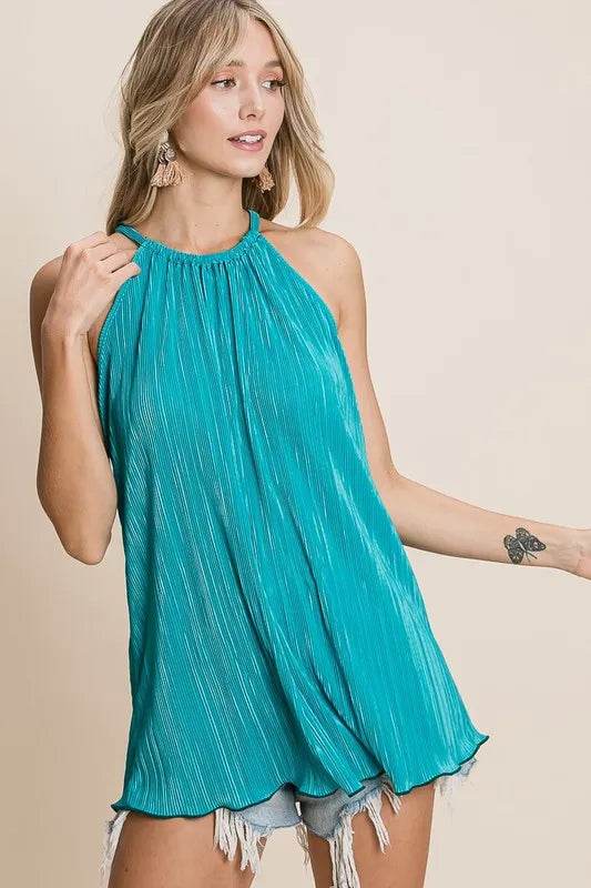 BiBi Pleating Knit Halter Neck Top TEAL Trendsi 57793c7c34354d51b1c0296e7716e4b3-Max-Origin