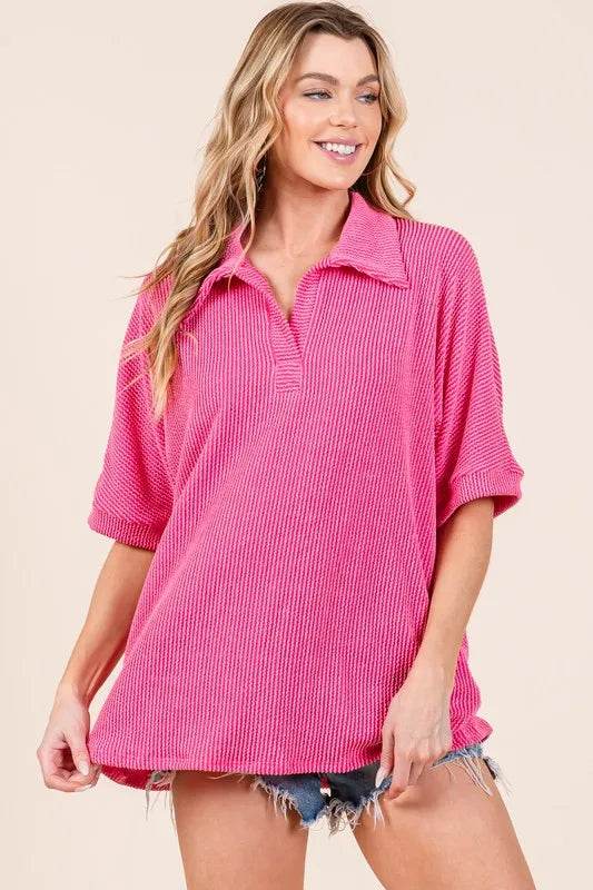 BOMBOM Ribbed Collared Neck Top Trendsi 57808dbe47654b389ed593e4a133410a-Max-Origin