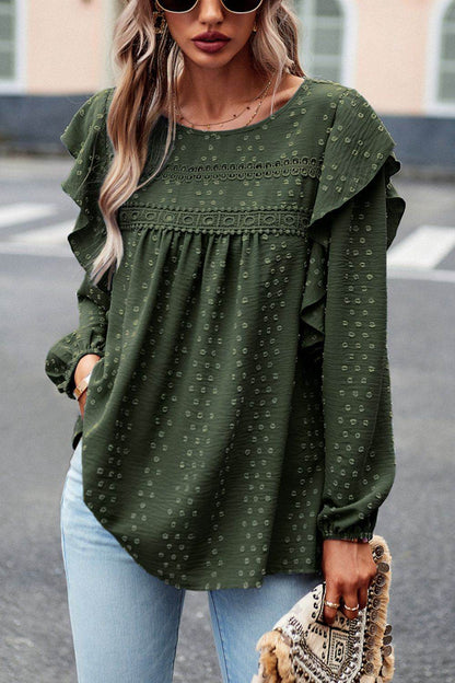Devine Ruffle Trim Balloon Sleeve Blouse Trendsi 57a757b745e44f90a6d52825766d2a13-Max