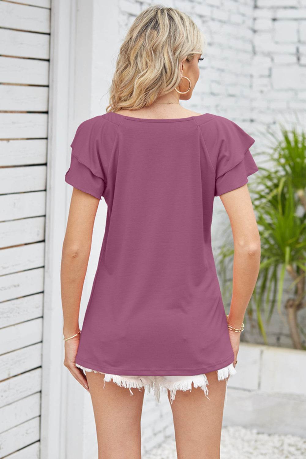 Square Neck Flutter Sleeve Top Trendsi 57b484478f2e488496f0d7fd1a87572d-Max