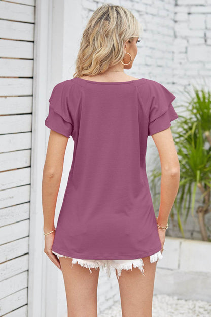 Square Neck Flutter Sleeve Top Trendsi 57b484478f2e488496f0d7fd1a87572d-Max