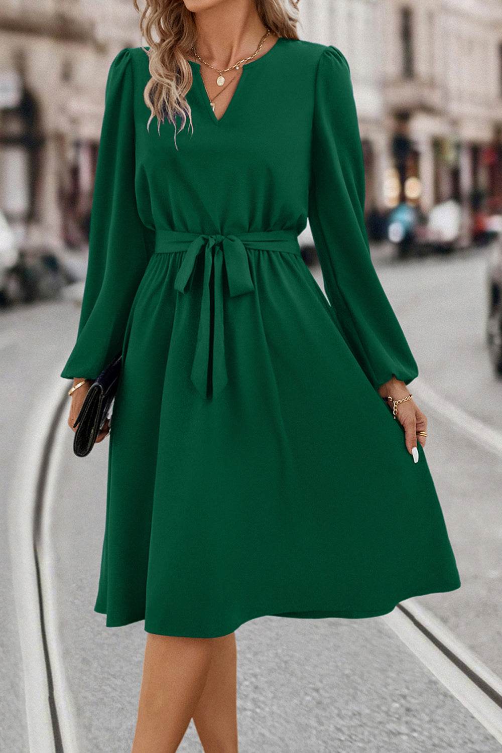 Tie Waist Notched Neck Long Sleeve Dress Trendsi 57f0b509722a4e2d90beca2ca82ff5c7-Max