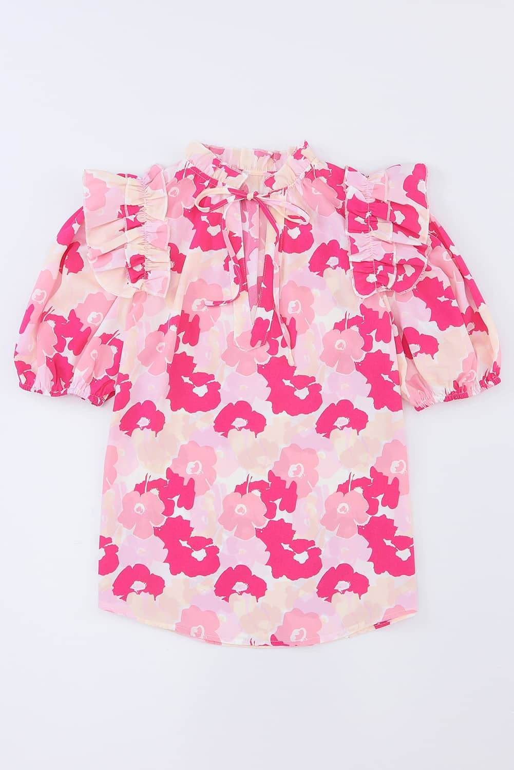 Floral Tie Neck Ruffle Shoulder Blouse Trendsi 57f9f6be7e464b0ea8cc4e5ae2e6ee48-Max