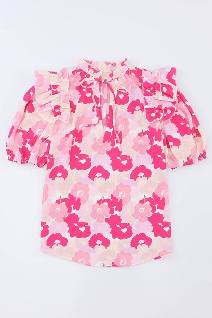 Floral Tie Neck Ruffle Shoulder Blouse Trendsi 57f9f6be7e464b0ea8cc4e5ae2e6ee48-Max