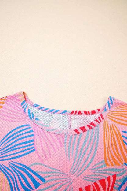 Printed Waffle Knit Oversized T-Shirt Trendsi 58095a54-9415-4ece-b5c7-0ce719dcf898-Max-Origin