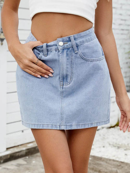 Solid Mini Denim Skirt Trendsi 581212f9-18c0-479f-ac94-064b2e244cd6-Max