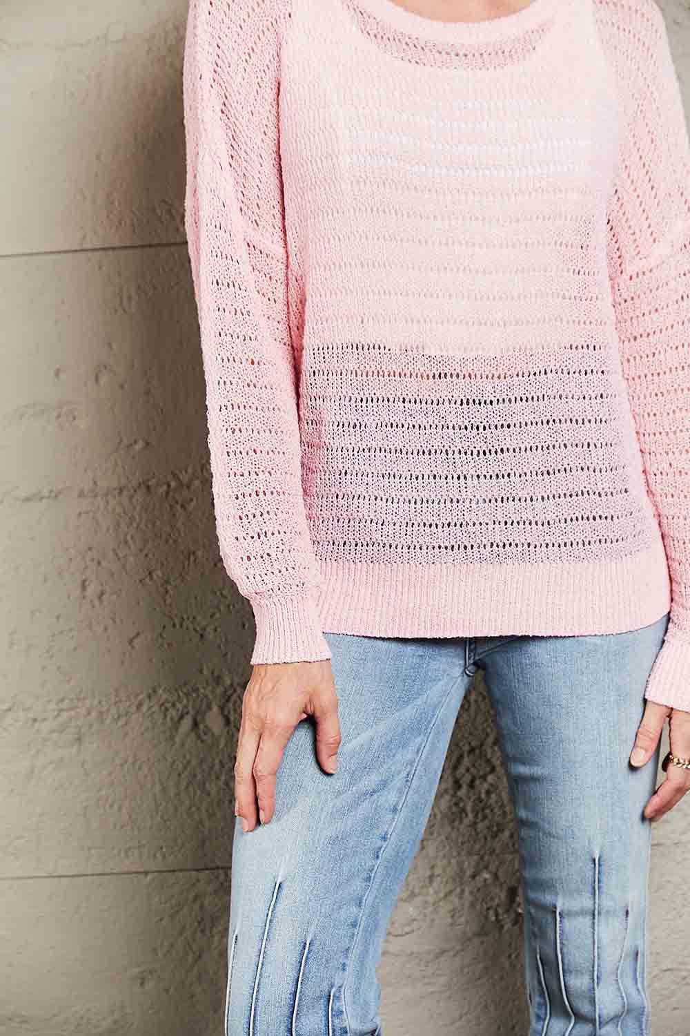 Openwork Round Neck Dropped Shoulder Knit Top Trendsi 5814f78f941a4d4e8b0c649ff949818e-Max