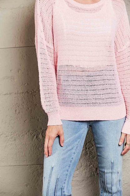 Openwork Round Neck Dropped Shoulder Knit Top Trendsi 5814f78f941a4d4e8b0c649ff949818e-Max