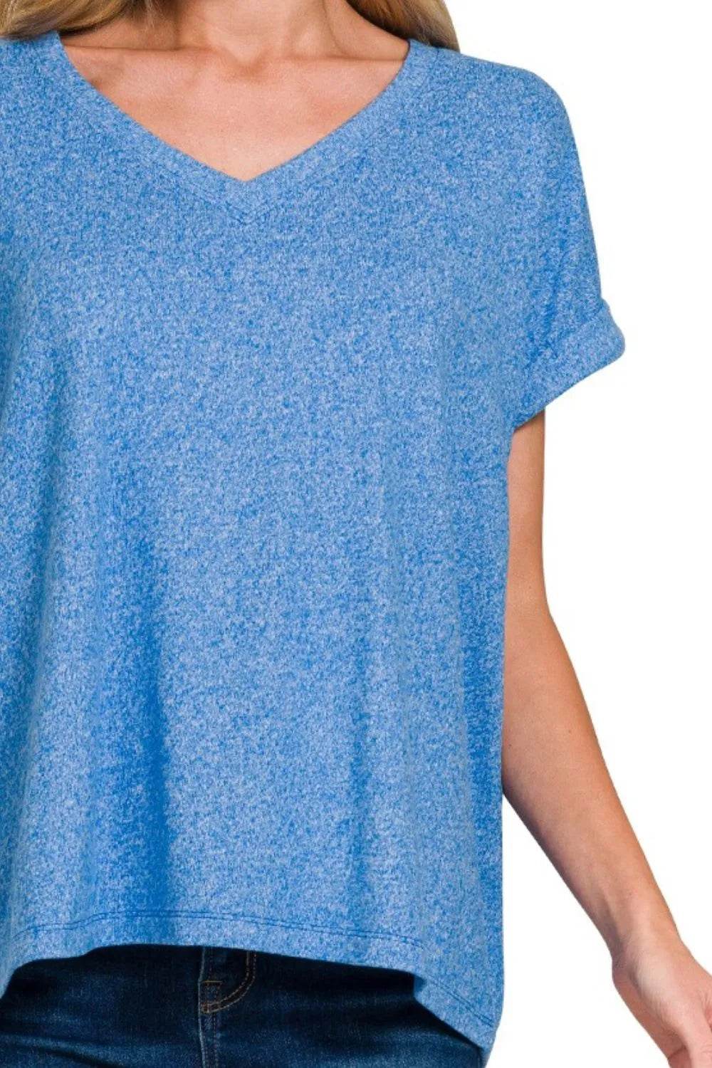 Zenana Soft Melange Hacci V-neck Tee Trendsi 5849af90-6856-47bd-ac61-85b67187f6af-Max-Origin