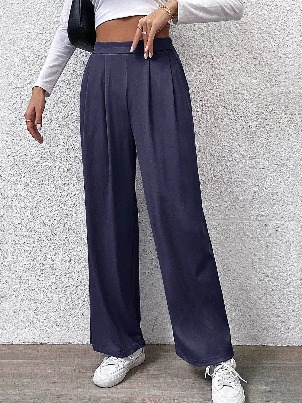 Perfee High Waist Straight Pants Navy Trendsi 58561669dd5840a8b9c13ea0e48df968-Max