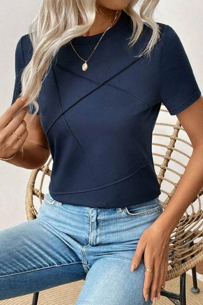 Solid Color Round Neck T Shirt Navy Trendsi 585729af-1f6f-4146-ab73-39f68957cac3-Max-Origin