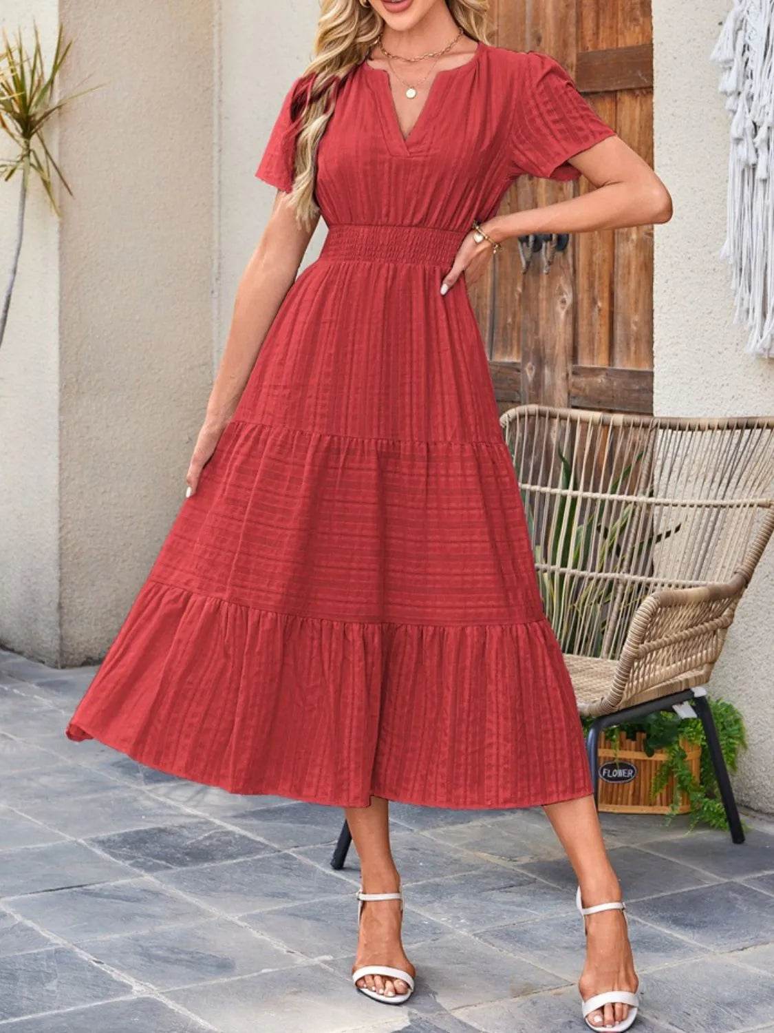 Tiered Notched Short Sleeve Dress Trendsi 586df1bd-899e-4671-9d8b-226cf366fc6c-Max-Origin