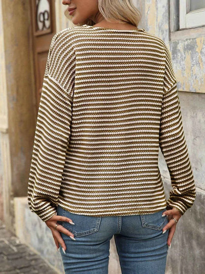 Striped V-Neck Button Front Casual Top Trendsi 588231bd42994fd0a93172dcec3d09e7-Max-Origin