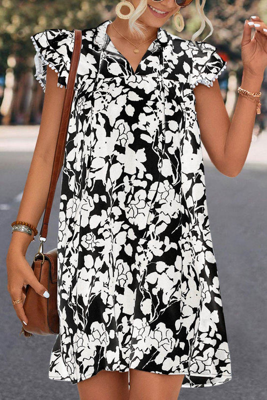 Floral Tie Neck Butterfly Sleeve Dress Black Trendsi 58868f5b5d314b739f555105a7f19c15-Max