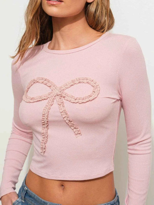 Bow Long Sleeve Fitted T-Shirt Trendsi 5897edcb-281a-4d8d-bb48-6a74b450e639-Max-Origin