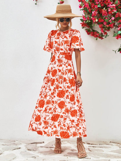 Floral Round Neck Tied Open Back Dress Trendsi 58b86d0c650b49ca9e2001de27190c64-Max