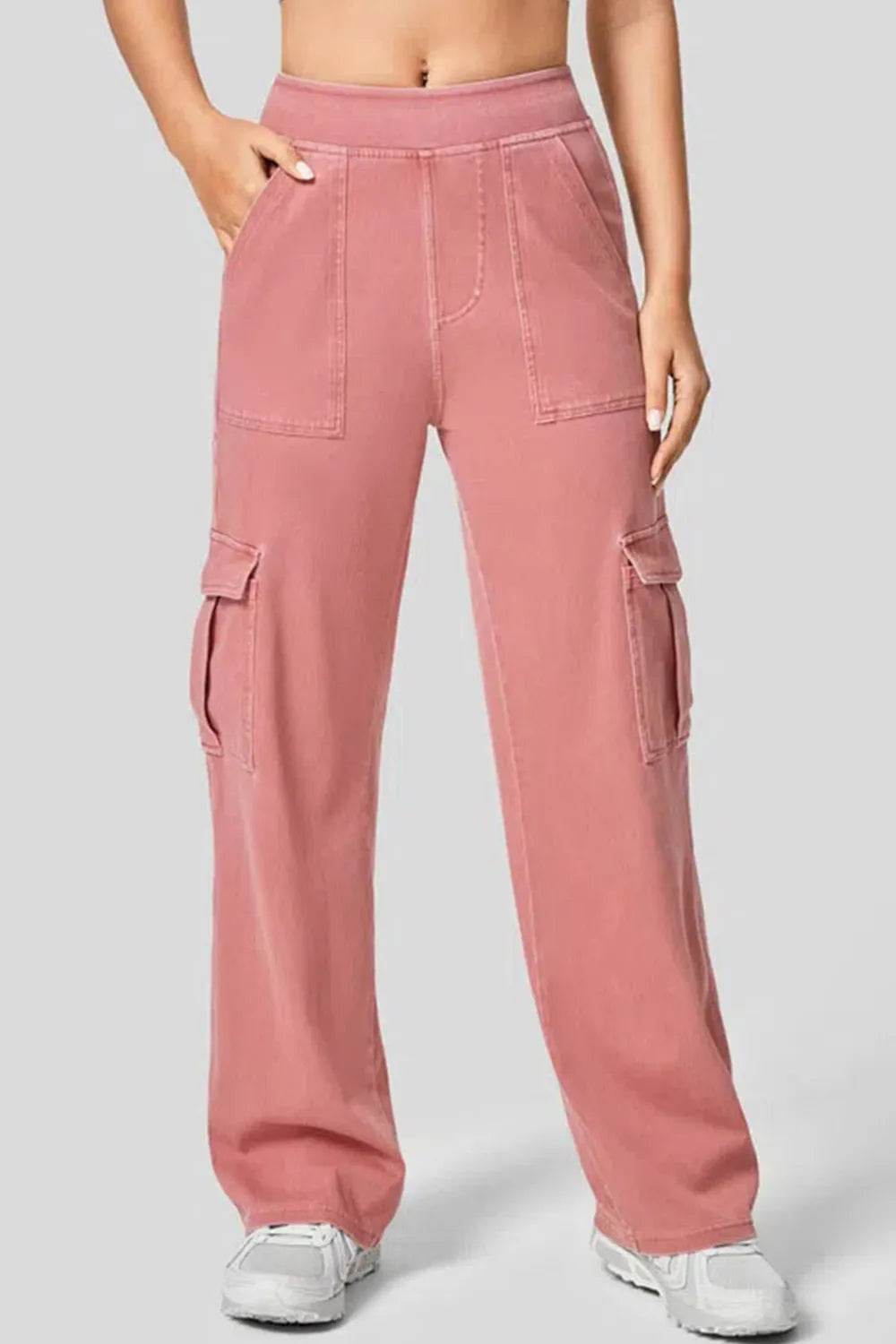 High Waist Straight Leg Cargo Jeans Burnt Coral Trendsi 58daab1a-b6a1-4b9f-a478-8601a34b4c03-Max