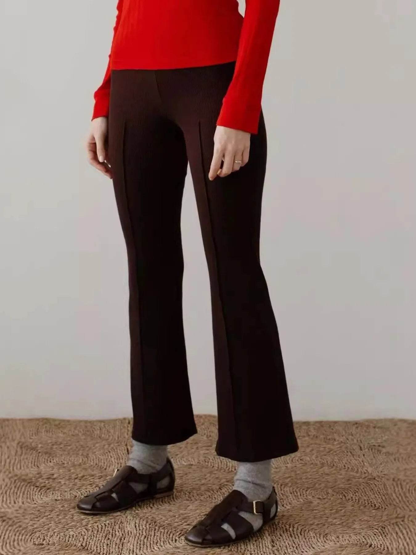 High-Waisted Flare Pants Brown Trendsi 58ddaf0f584143d4873619084e521cb5-Max-Origin