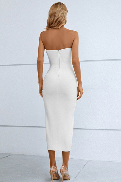 Cutout Strapless Drawstring Detail Split Bandage Dress Trendsi 58f25dff03a149ecbef115e85d7e3c56-Max
