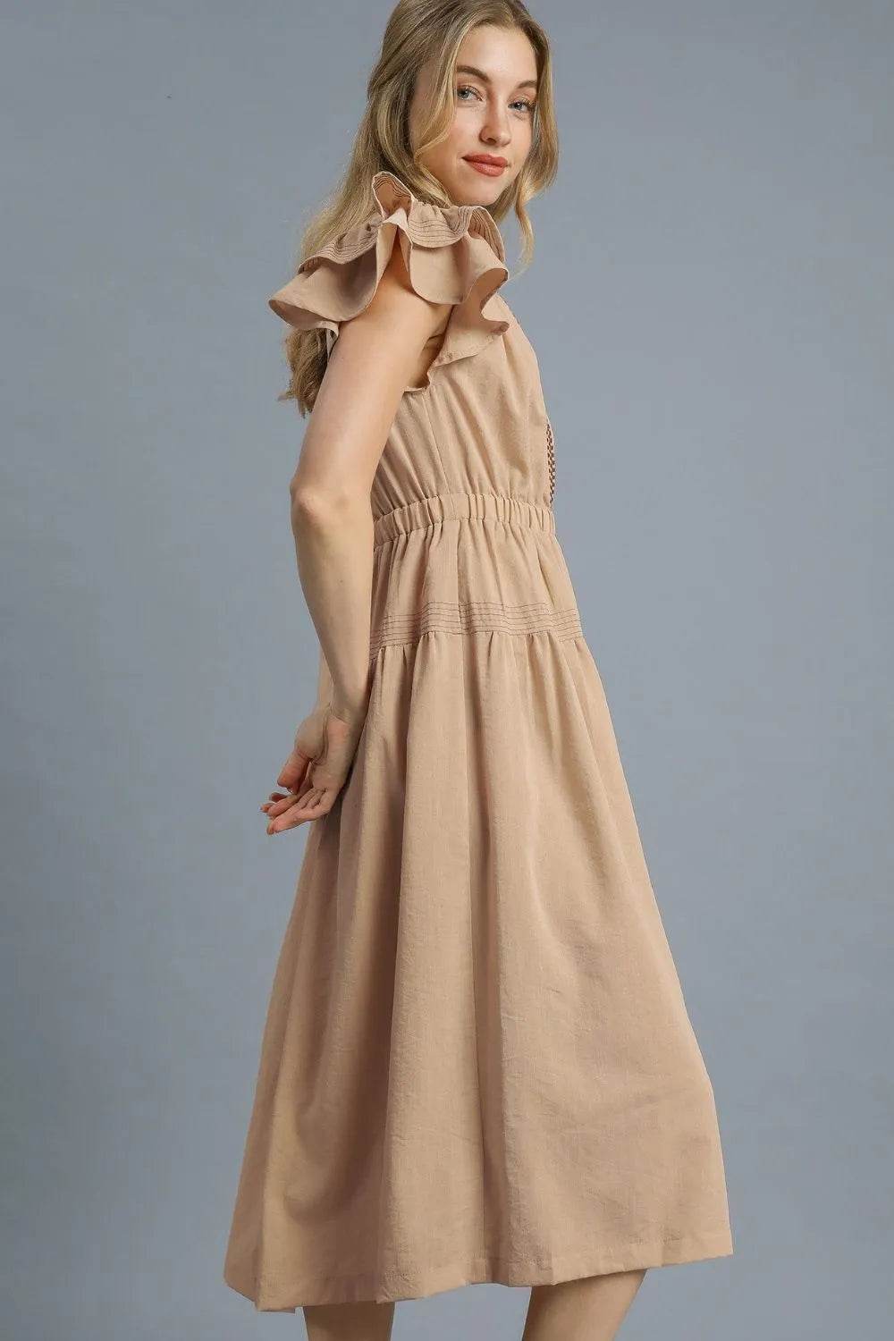 Umgee Ruffled Cap Sleeve Midi Dress with Contrast Trim Detail Trendsi 58fa7b17-c4d6-481e-8f32-eb5c9b0591aa-Max-Origin