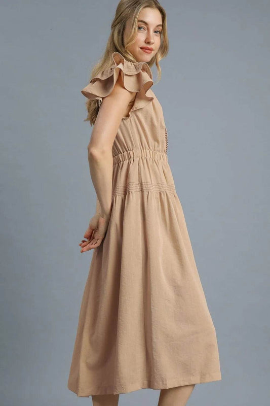 Umgee Ruffled Cap Sleeve Midi Dress with Contrast Trim Detail Trendsi 58fa7b17-c4d6-481e-8f32-eb5c9b0591aa-Max-Origin