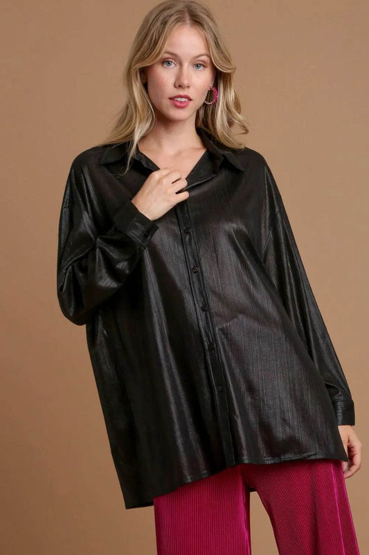 Umgee Side Slit Button Up Long Sleeve Shirt Black Trendsi 5919a432-d886-4725-ba1a-2c9271ae12e3-Max