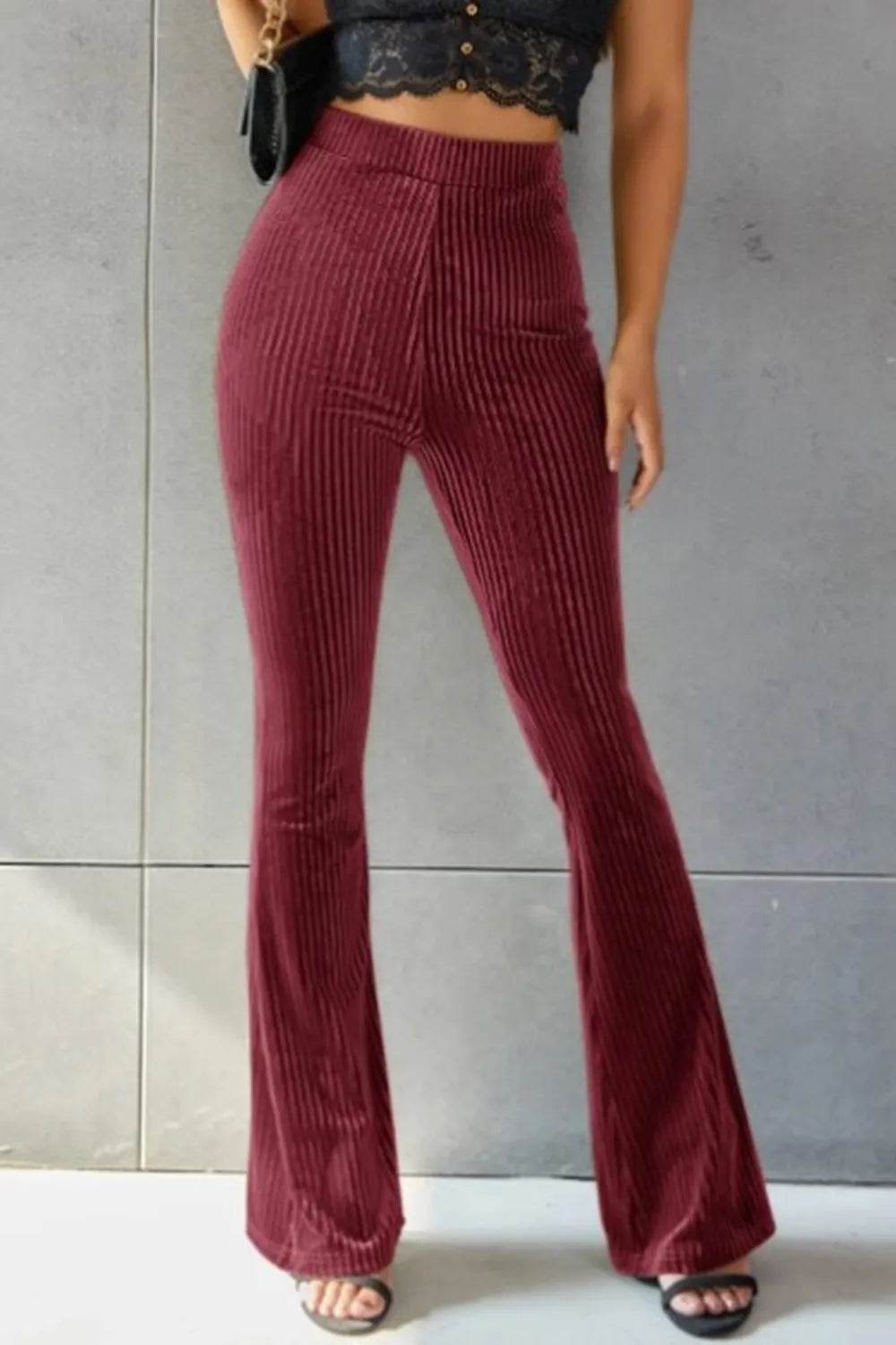 Ribbed High Waist Flare Pants Trendsi 59378f5a-4603-47fe-91ae-d61ca2daed19-Max