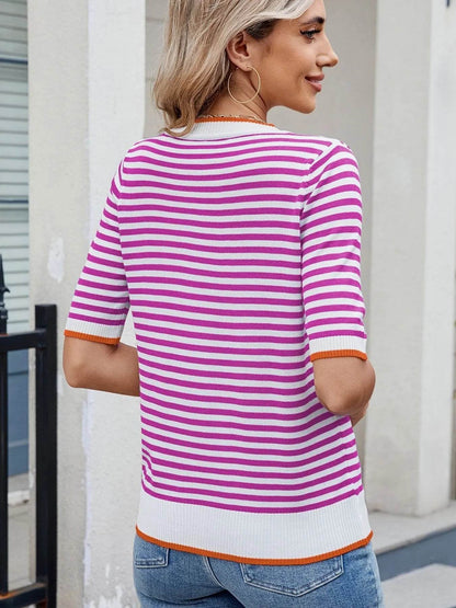 Striped Casual T-Shirt with Contrast Trim Trendsi 59424e3633534d4e86881911f44231c2-Max-Origin