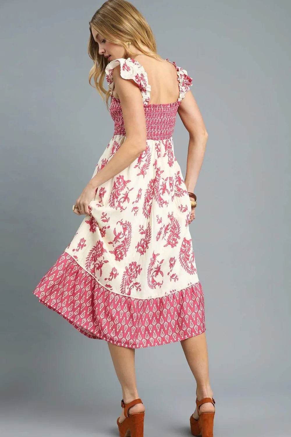 Umgee Printed Smocked Midi Dress with Ruffle Details Trendsi 595b1d39-4ac1-47f9-ab71-65cf3dfa91de-Max-Origin