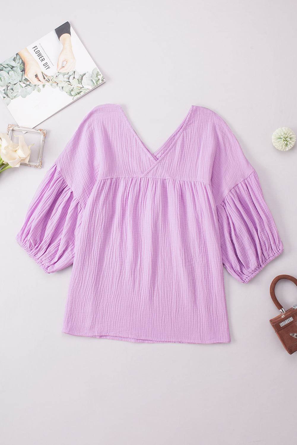 Dropped Shoulder V-Neck Blouse Trendsi 599167123dc84541801a7ba9e8d4ece7-Max