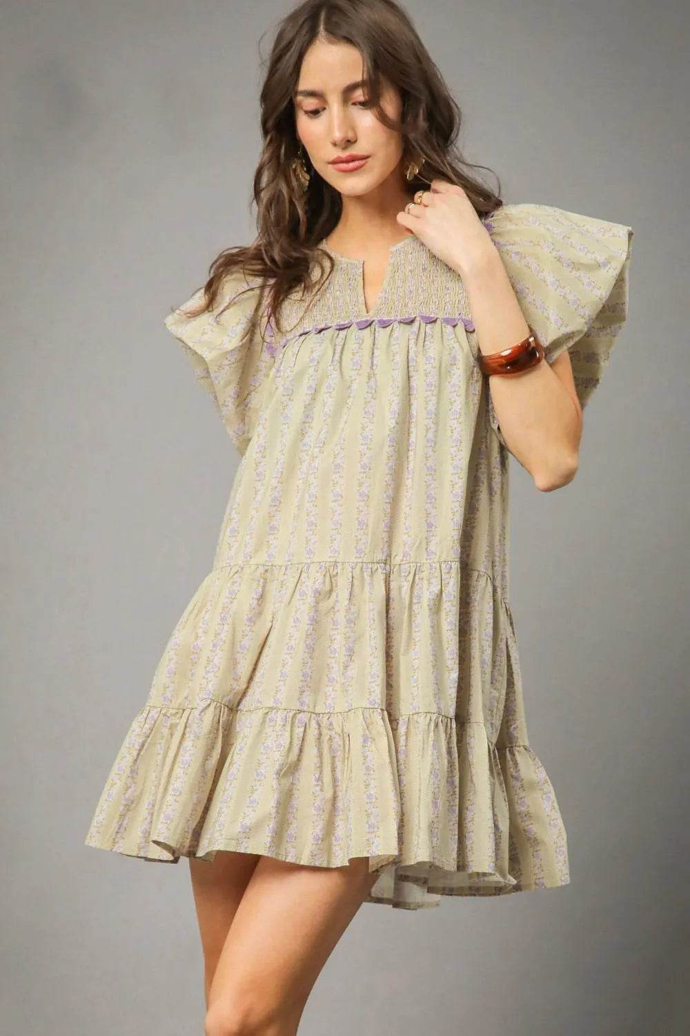 Umgee Floral Ruffled Cap Sleeve Tiered Mini Dress Sage Trendsi 59a43308-99be-4462-a8d2-360f4f0bf6be-Max-Origin