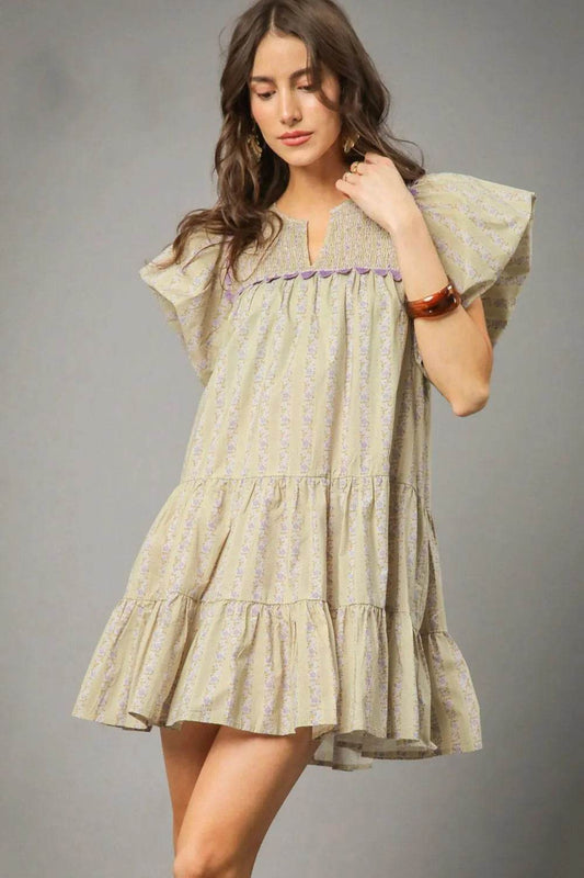 Umgee Floral Ruffled Cap Sleeve Tiered Mini Dress Sage Trendsi 59a43308-99be-4462-a8d2-360f4f0bf6be-Max-Origin